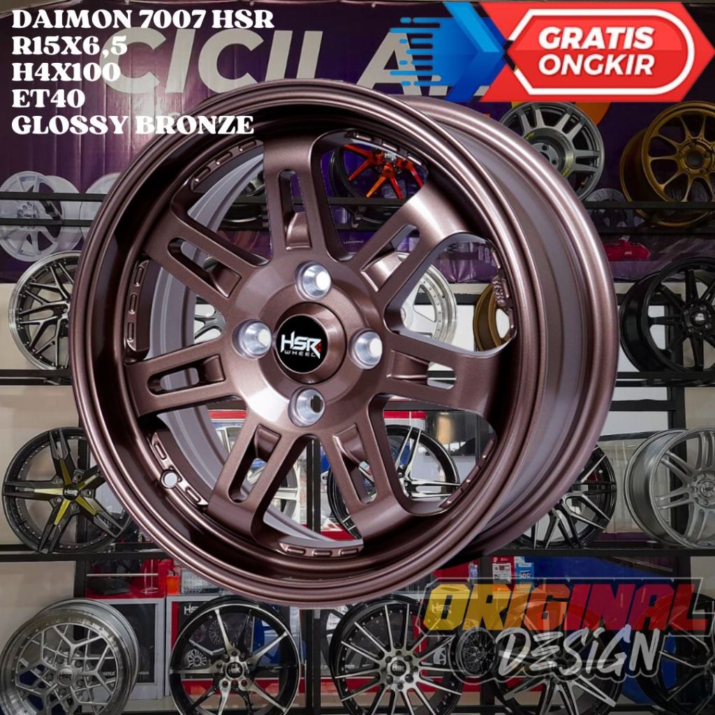 Velg Mobil Ring 15 HSR DAIMON R15 LEBAR 6,5 LOBANG BAUT 4 ET40 BRONZE