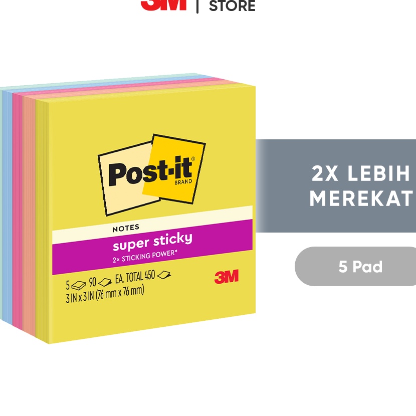 

KI3 3M Postit Sticky Notes Summer Joy Memo 6545SSJOY 2x merekat 5 pad 76x76 mm Untuk berbagai permukan kes