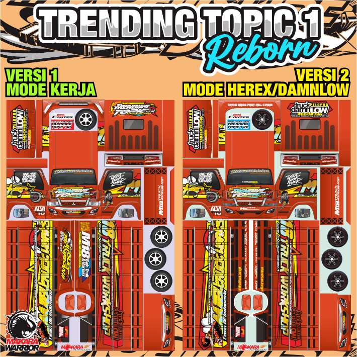 Pola sticker miniatur truk ukuran M (32 cm)_Brewog Audio, Madura Asyik, Wahyu Abadi, Trending Topic