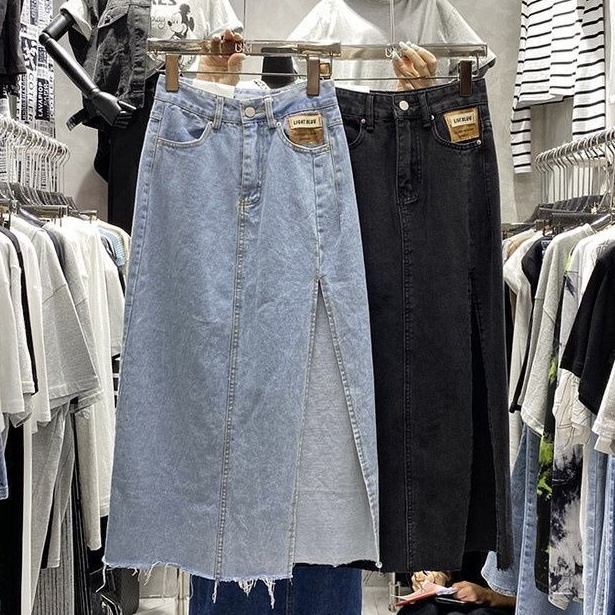 Penjualan Terbanyak Rok jeans panjang jumbo rok wanita kekinian ootd korean style Rok jeans 7 8 cewe