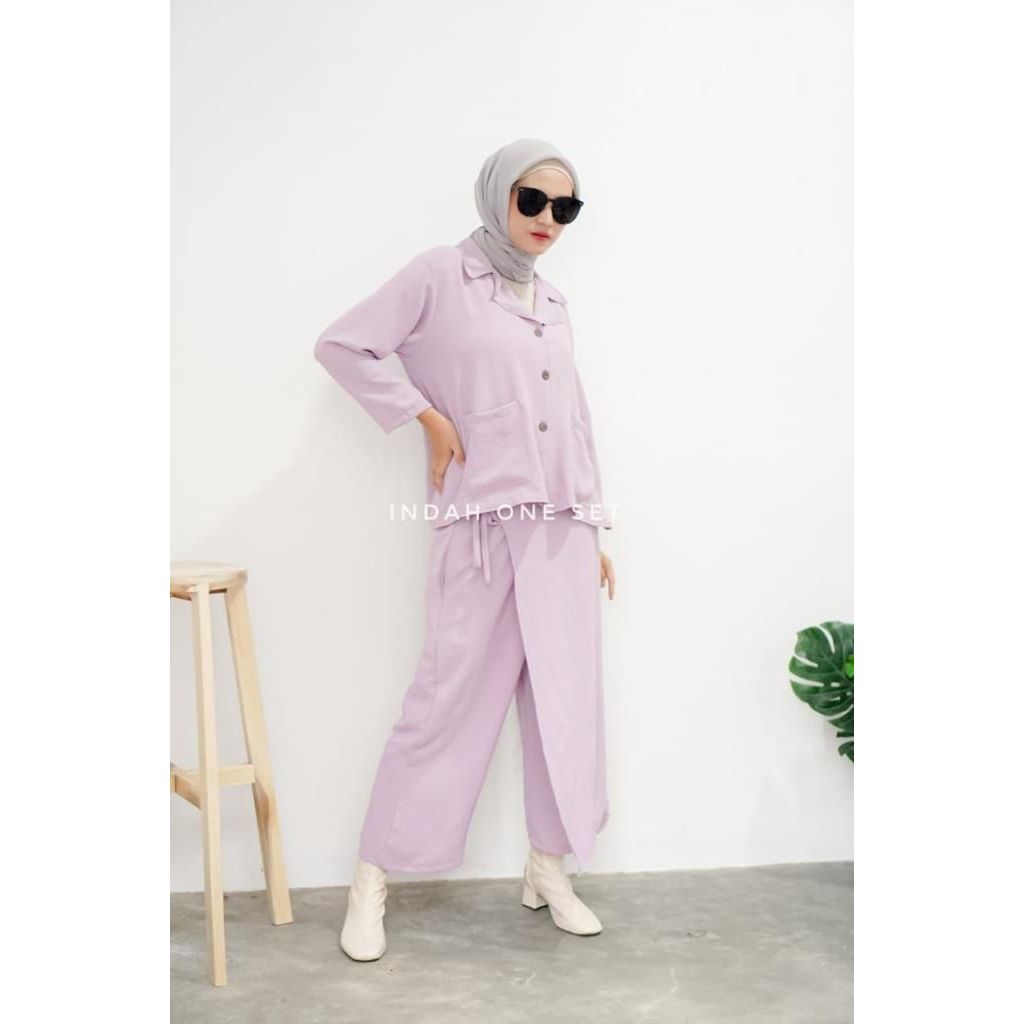 Indah One Set Polos Airflow Crinckle