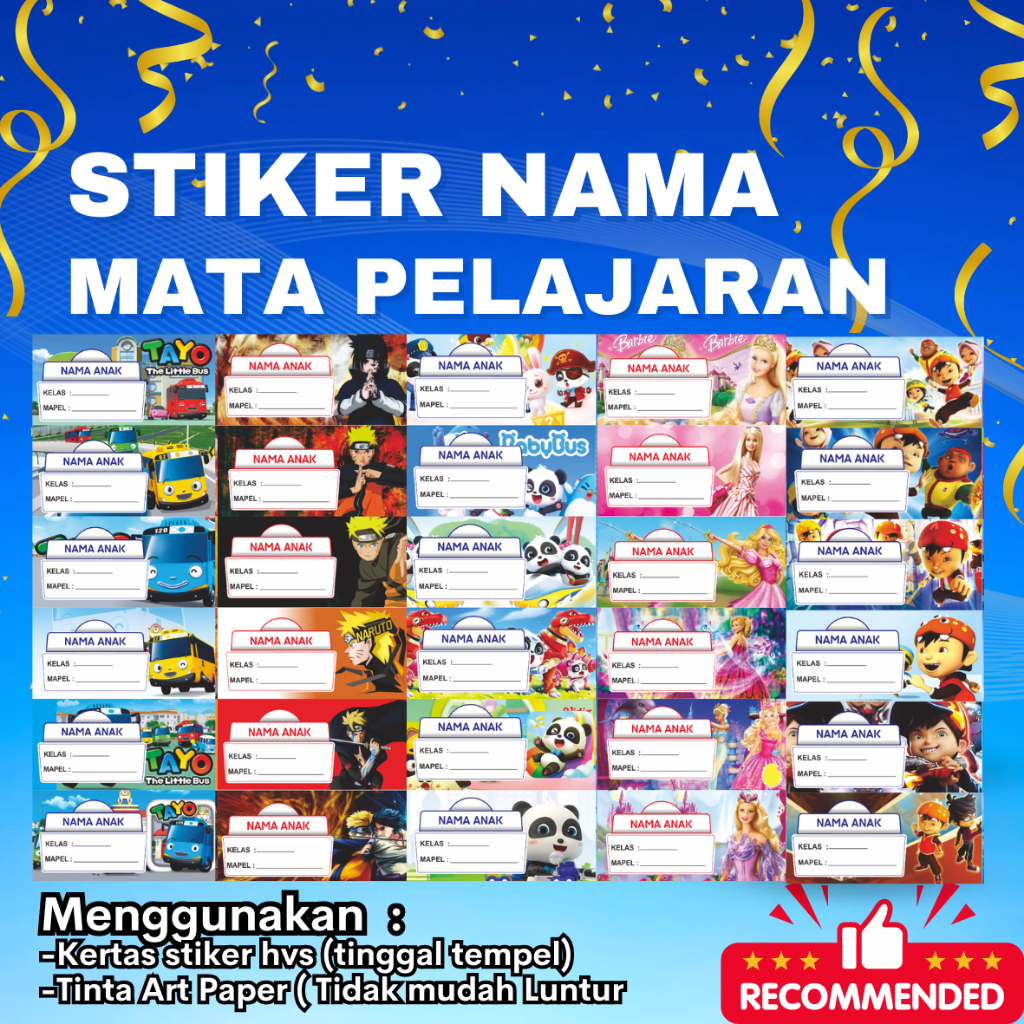 

Stiker Nama Buku Pelajaran / Stiker Custom Bisa pakai Nama / Buku Pelajaran Sekolah Anak isi 20 pcs