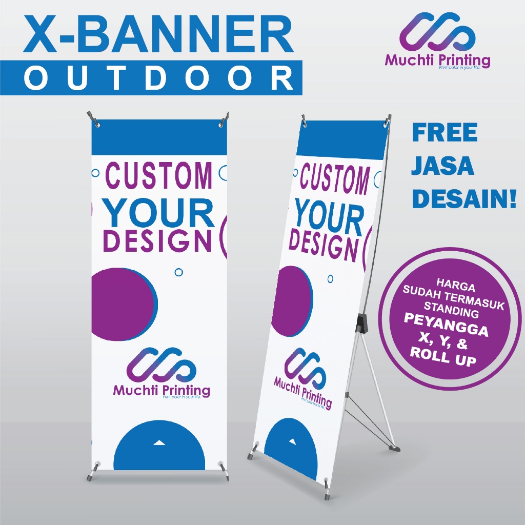 X Banner / Stand Banner + Rangka (Tripod) Bahan Flexy - Albatros, Print Outdoor.