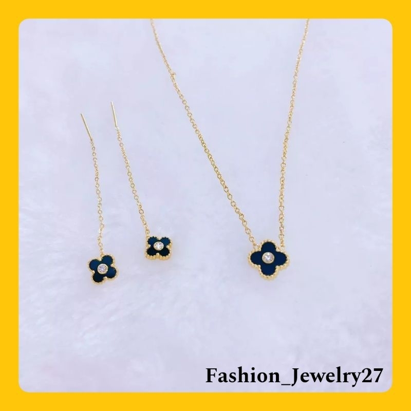 Perhiasan Set Wanita Titanium Kalung/Anting Permata Hitam