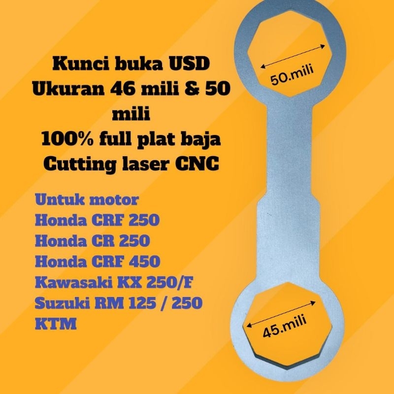 KUNCI USD UKURAN 46 MILI DAN 50 MILI SEGI 8 UNTUK CRF250, CRF250/R, CRF450, KX250/F, RM125/250