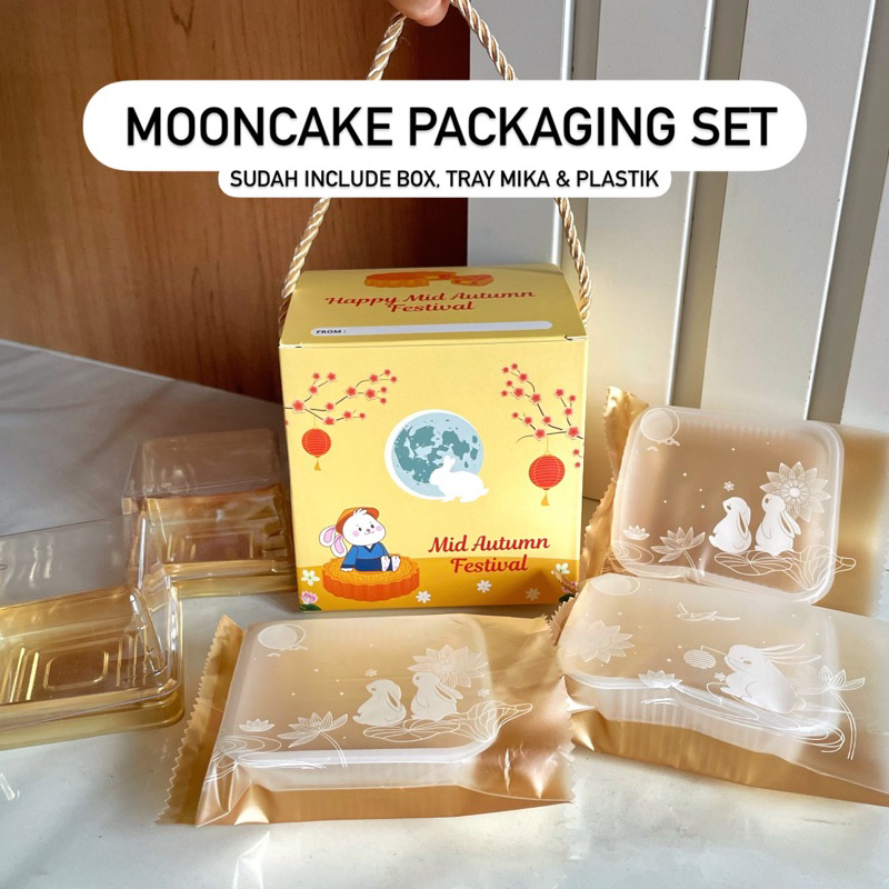 

MOONCAKE Packaging set (Box tenteng + 3pc tray mika + 3pc plastic seal bag) / Kemasan kue bulan PREMIUM IMPOR waterproof / Kotak handle plastik cookies dessert