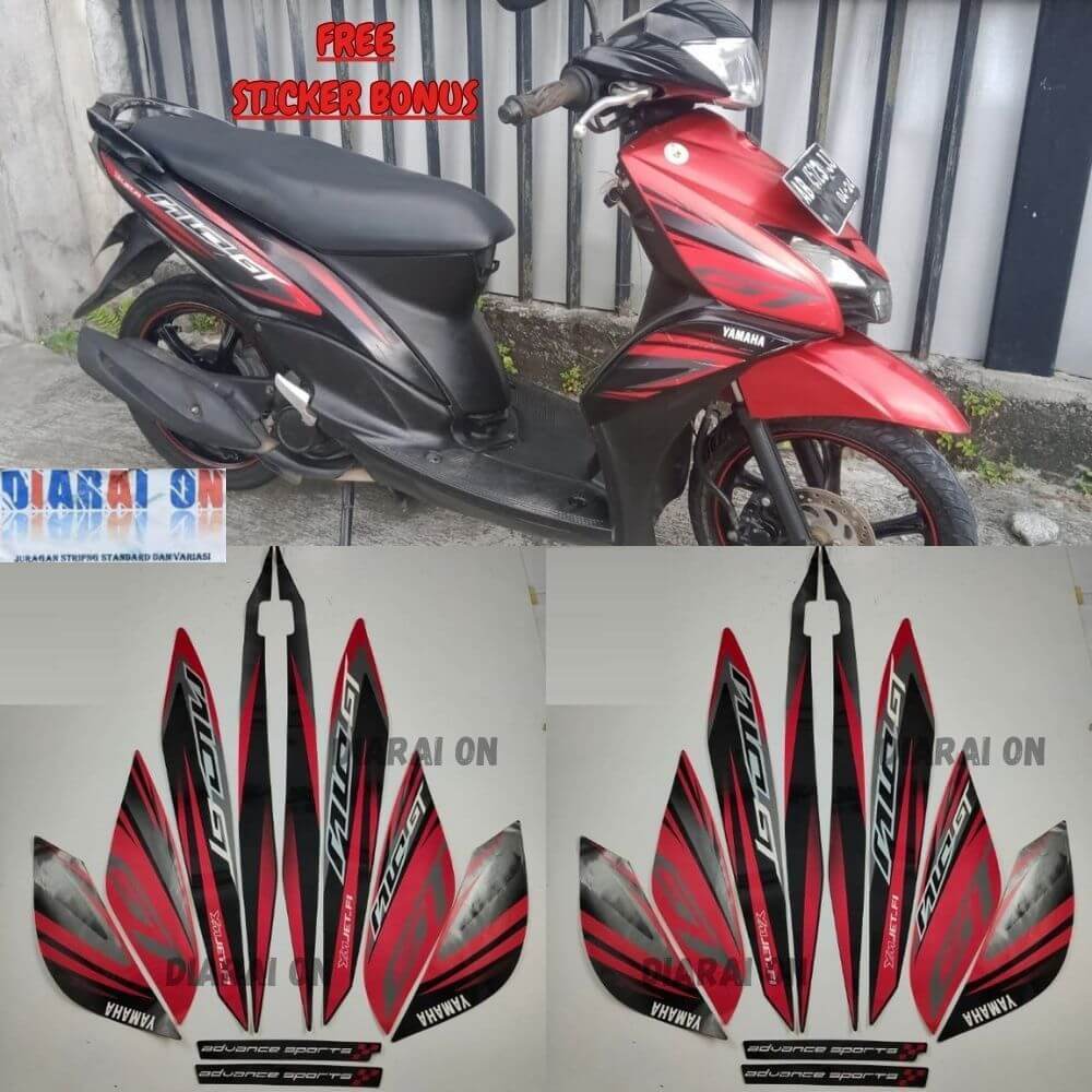 Striping Stiker Yamaha Mio GT 2014 Merah Hitam Murah Diarai