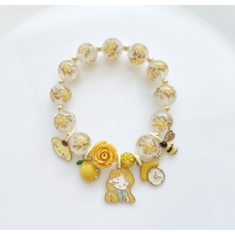 Gelang charm japanese tensha beads rapunzel yellow