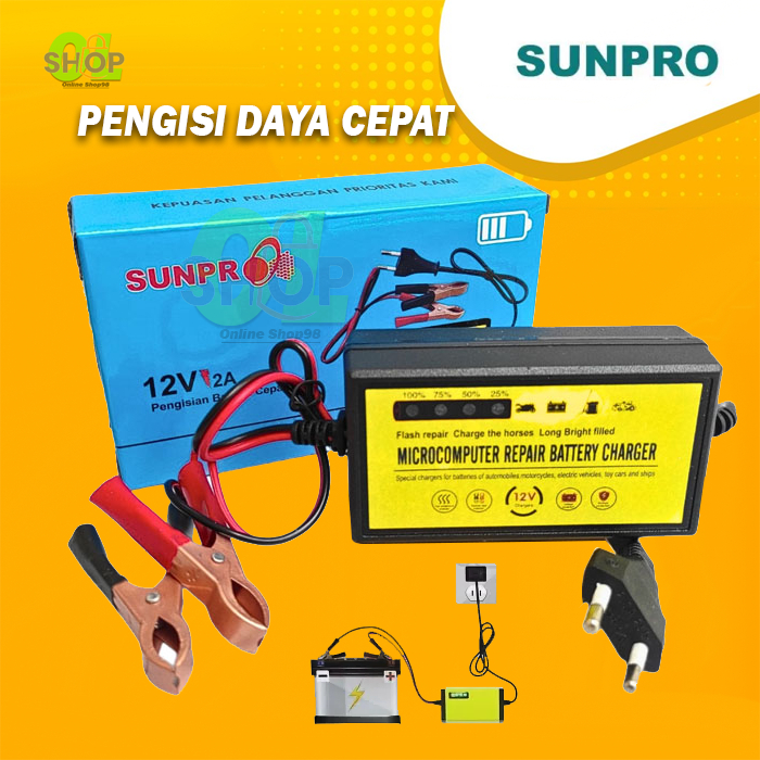 Charger Aki Sunpro cas aki motor mobil Battery 12V 2a Adaptor cas Aki 12V