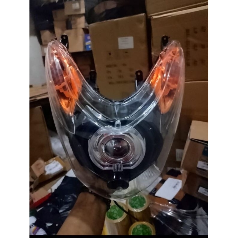 Kedok Reflektor Plus Mika Kaca Lampu Depan Mio Soul Karbu Lama Custom Biled Ala Ala 4.5 Inchi Sudah 