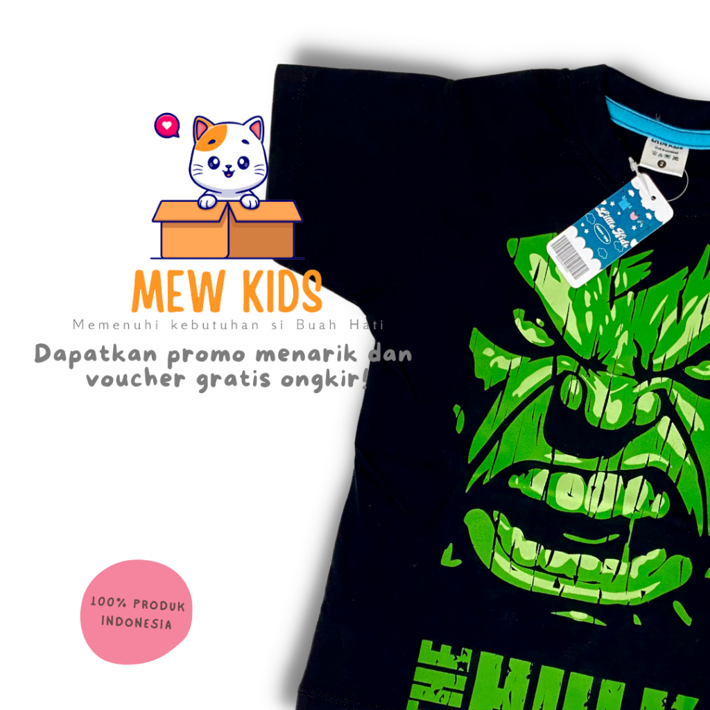 Kaos Anak Superhero Hulk Avengers Hitam