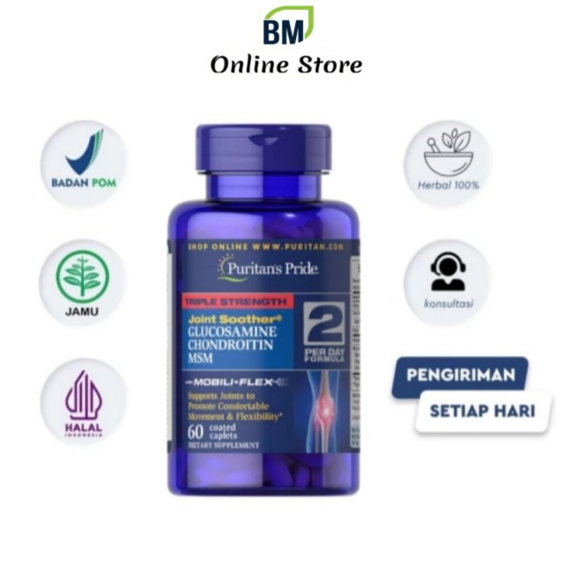 Puritan's Pride Glucosamine Chondroitin & MSM Joint Shoother 60 Caplets Obat Sendi Dan Tulang
