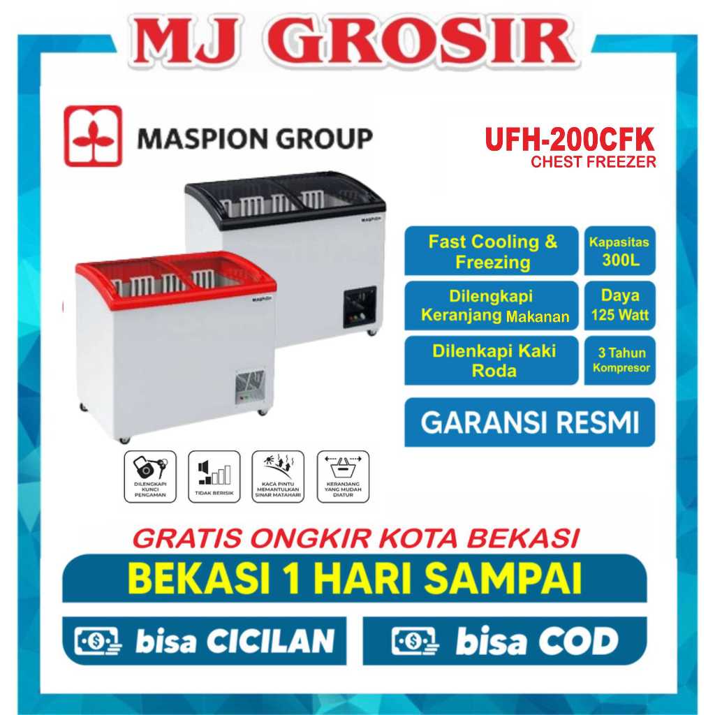 MASPION UFH 200 CFK    CHEST FREEZER  BOX 200 LITER LEMARI PEMBEKU SLIDING