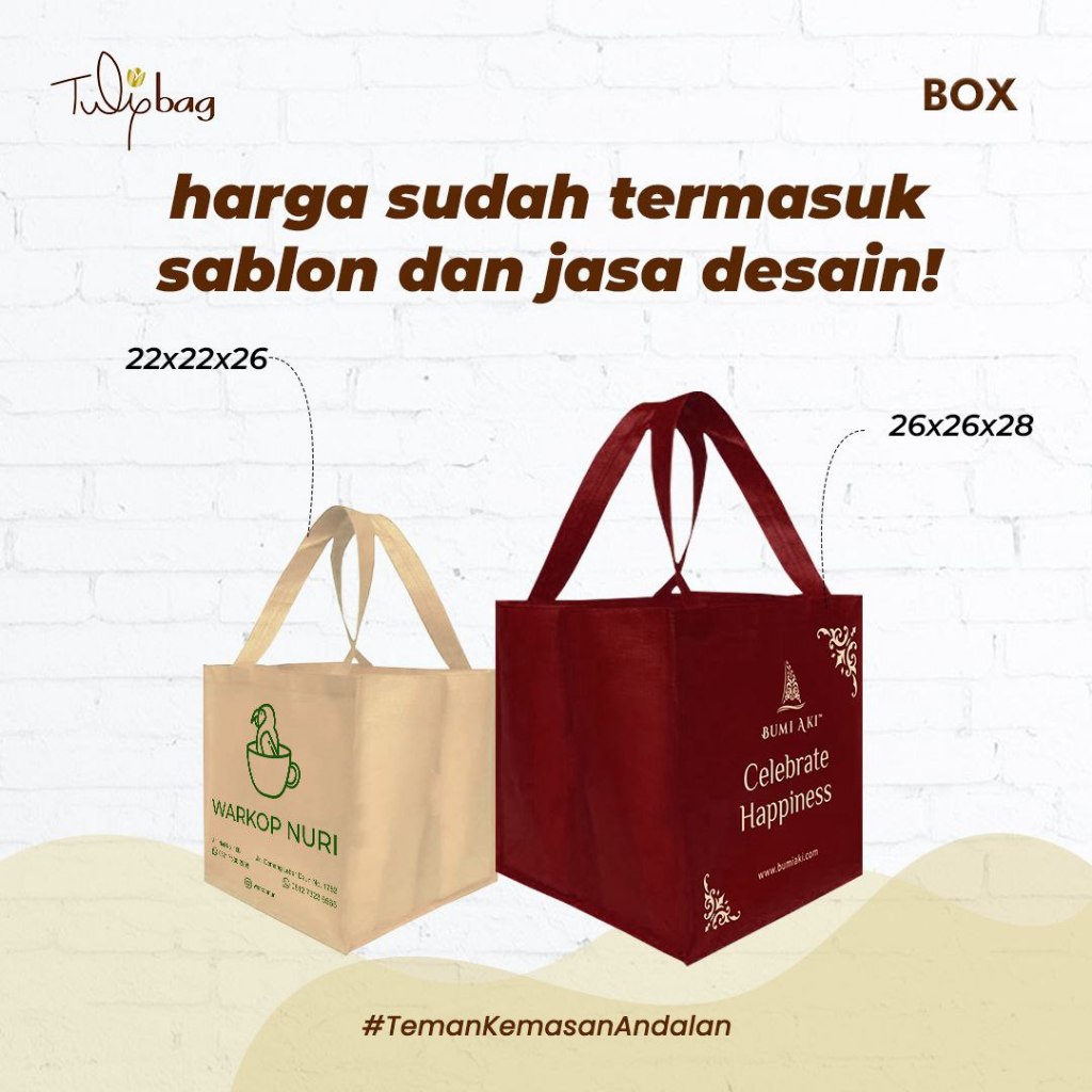 

Tulip - Tas Box Jahit Custom sablon 75 gsm ukuran 26x26x28