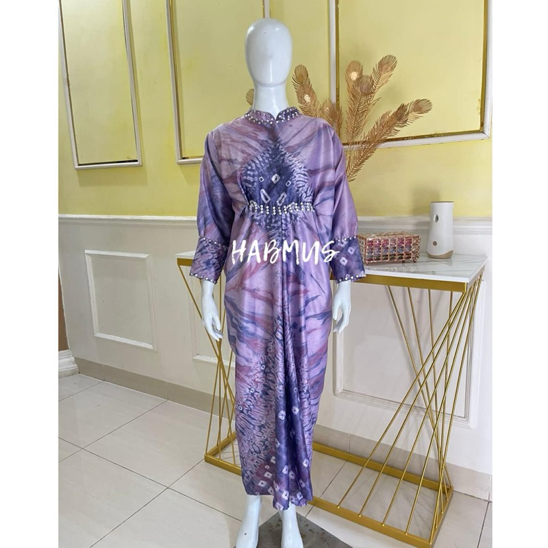 gamis kaftan jumputan Palembang asli sutra silk