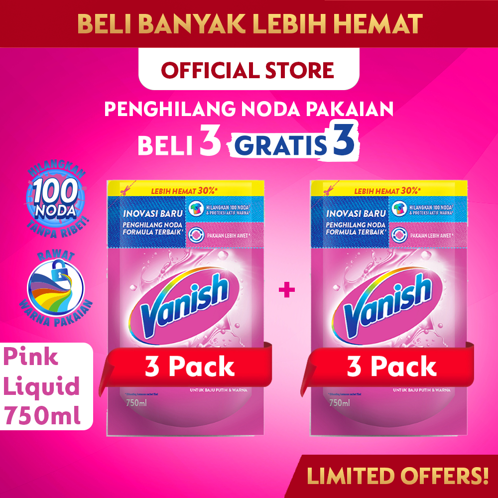 Vanish Pink Cair Refill 750ml x 6 - Penghilang Noda Pakaian