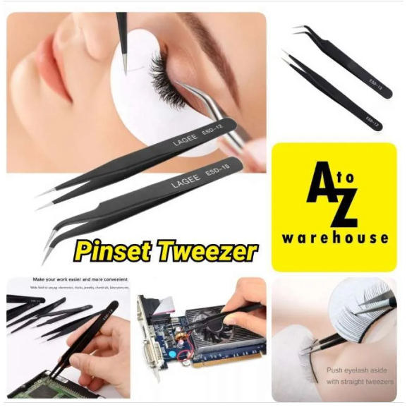 Pinset Vetus Lurus Bengkok  Lancip Alat Untuk Kecantikan Pinset Bulu Mata Pinset Tweezer ESD-15 ESD-