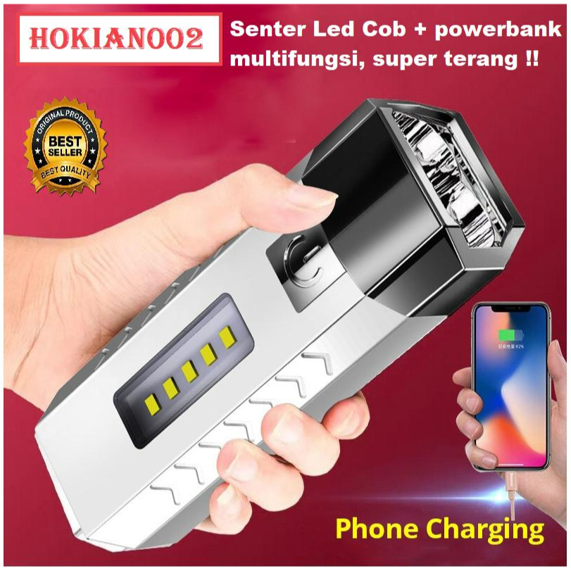 SENTER LED 2 MATA 5 COB  MULTIFUNGSI FLASHLIGHT DAN POWERBANK / SENTER POWERBANK 2 MATA LED