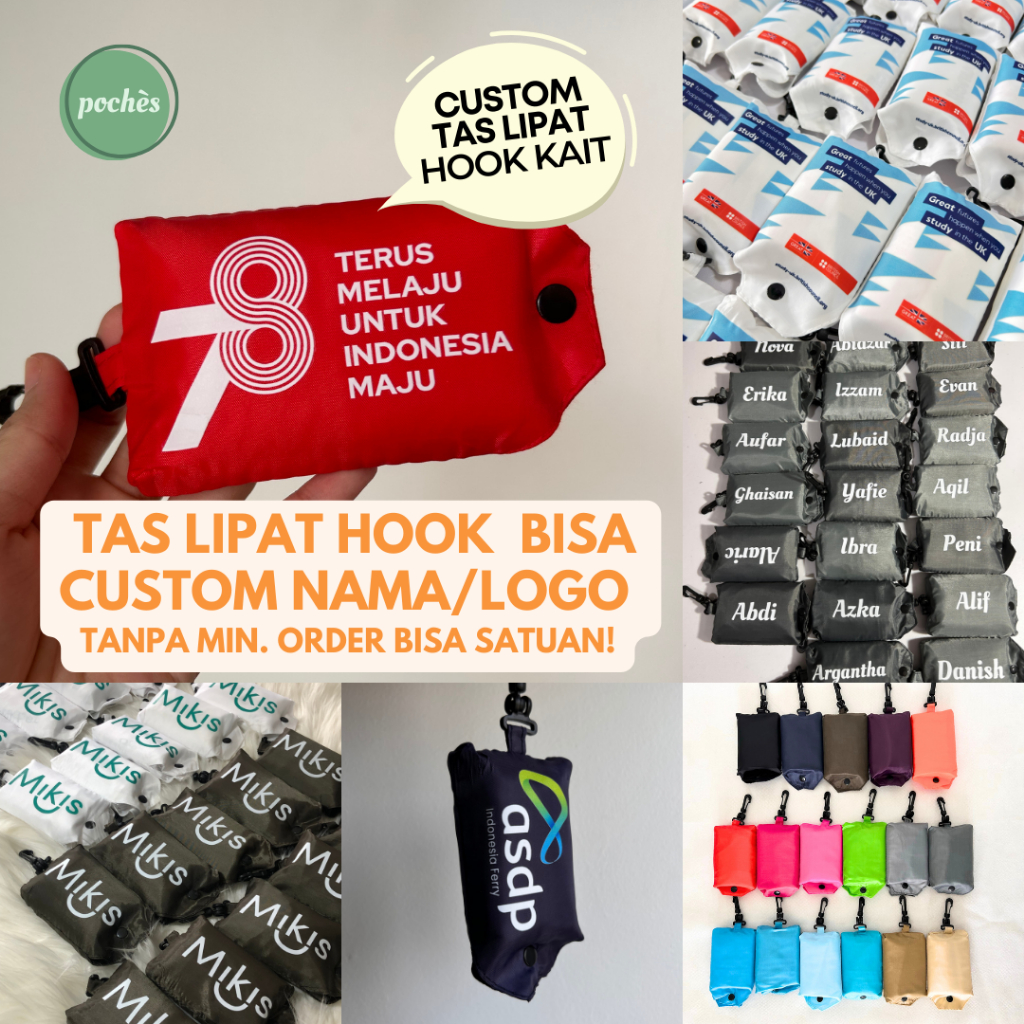 CUSTOM TAS BELANJA LIPAT SABLON LOGO NAMA / TAS LIPAT HOOK MEDIUM POCHES