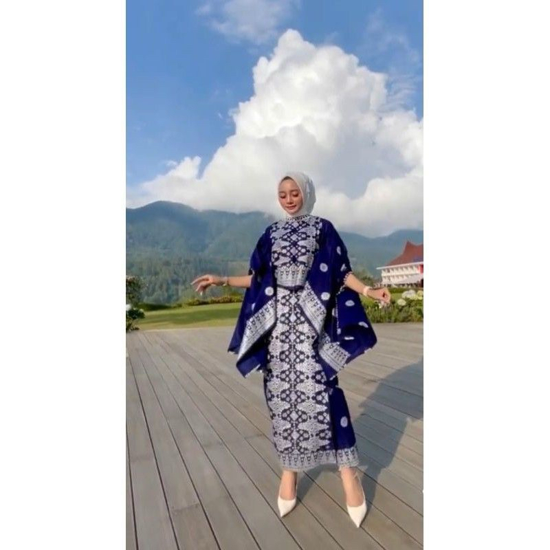 setelan batik songket Palembang navy silver