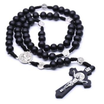 Kalung Salib Pria Kayu Rosario INRI Hitam / Kalung Rosario Salib Jesus High Quality - Men Cross Neck