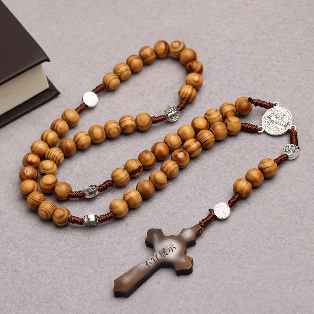 Kalung Salib Pria Kayu Rosario INRI Coklat Kayu/ Kalung Rosario Salib Jesus High Quality - Men Cross