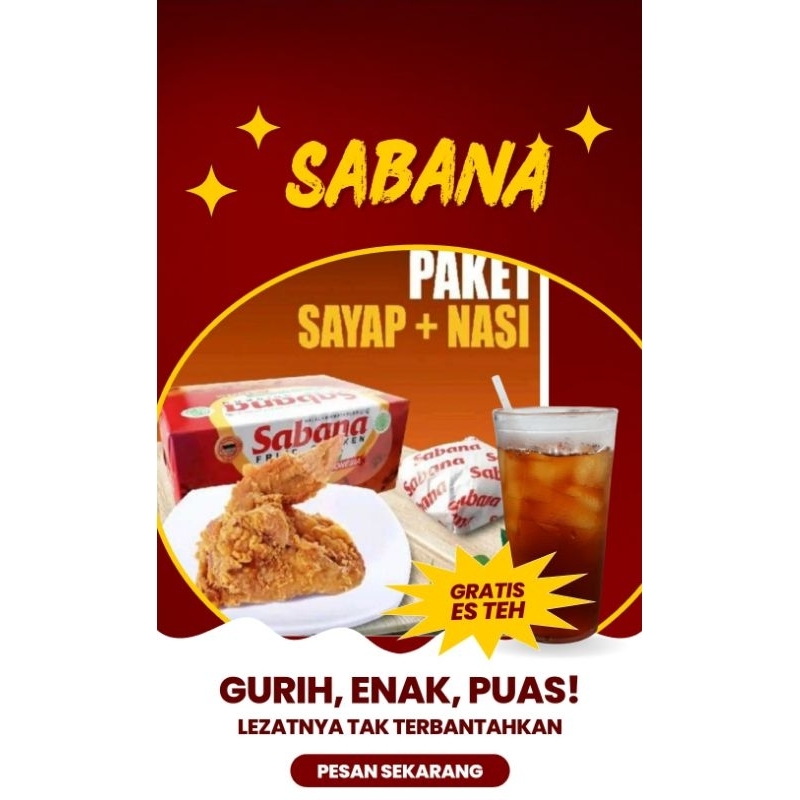 

SABANA FRIED CHICKEN/Paket nasi+sayap+ teh solo