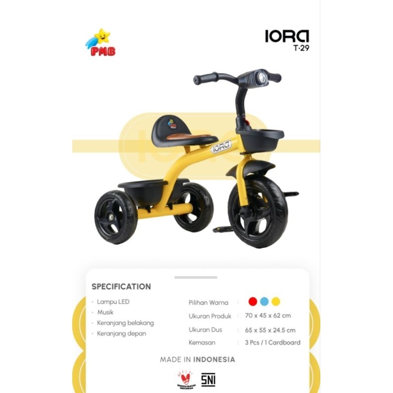 sepeda tiga roda pmb iora T29 sepeda anak iora