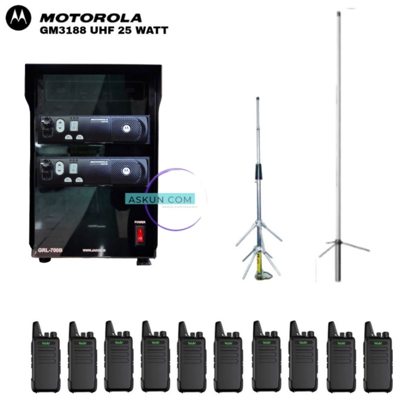 REPEATER MOTOROLA GM3188 UHF MURAH LENGKAP KABEL & ANTENA