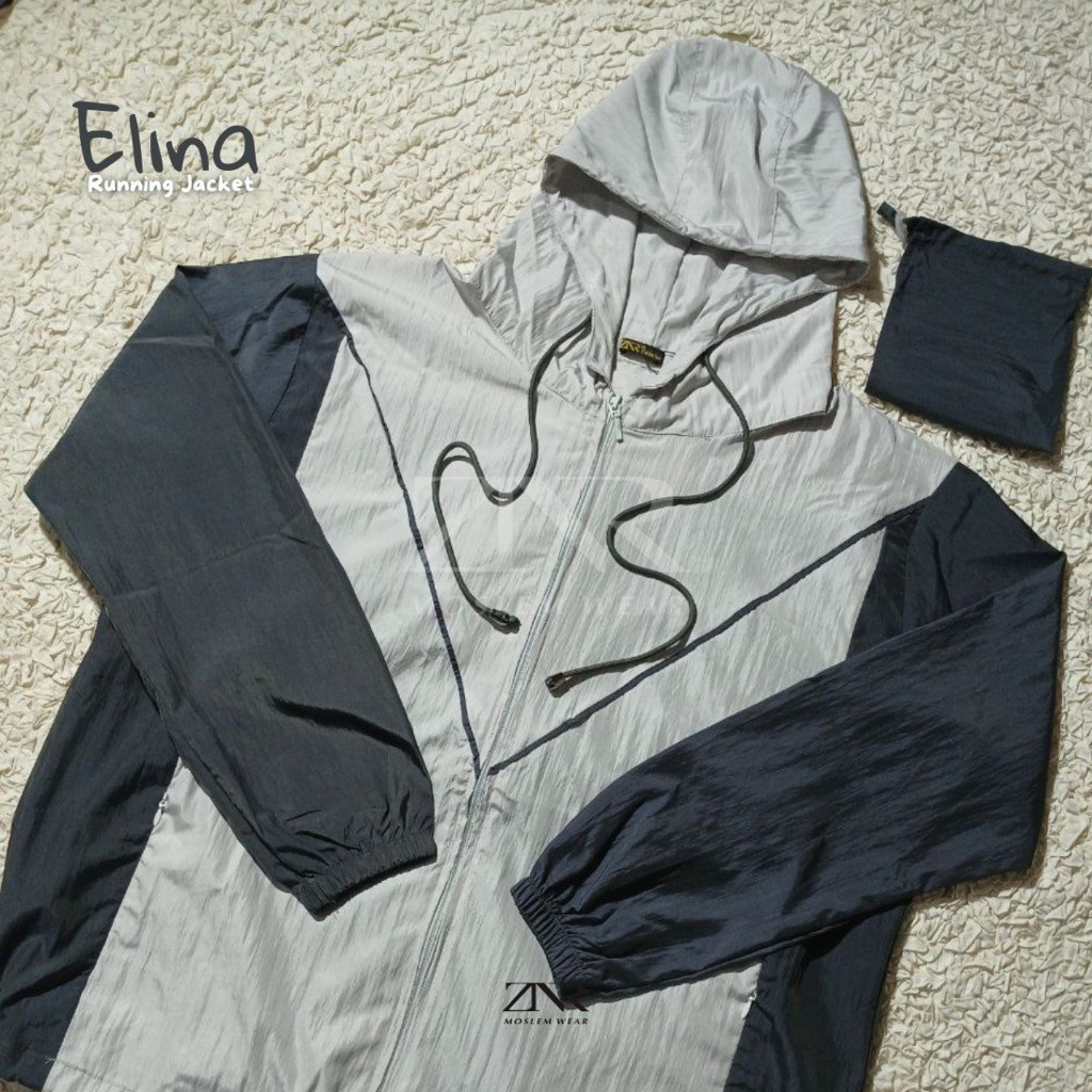 Jaket Parasut Olahraga wanita lari running jogging gym fitnes jacket sport Elina by ZNR Muslimah
