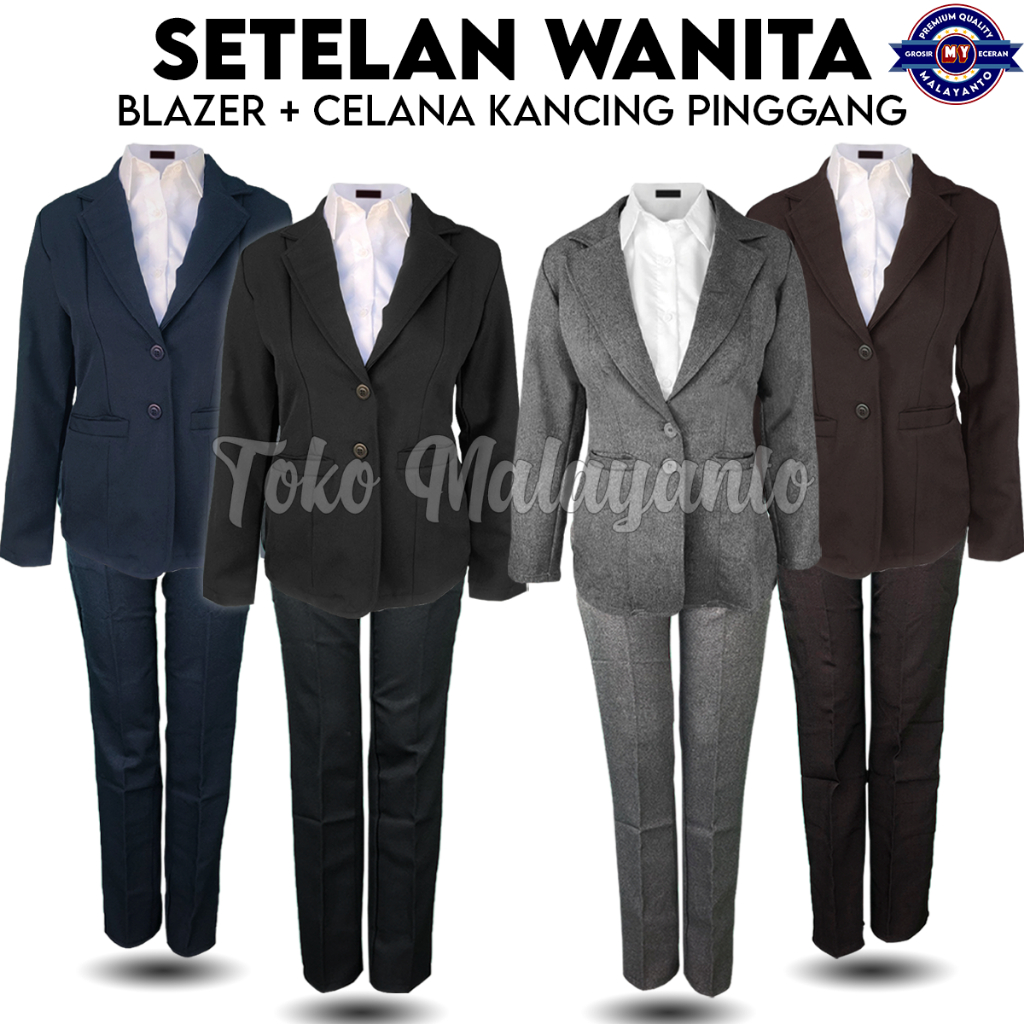One Set Blazer Setelan Wanita Celana Panajang Stelan Jas Kerja Kantor Cewe Modis Polos Dewasa Anak K