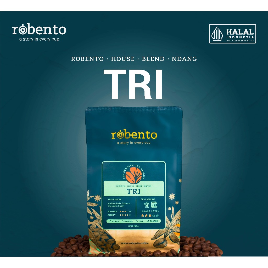 

Robento - KOPI SUSU Blend TRI 200gr | 20% ARABICA 80% ROBUSTA | Biji Kopi Sangrai Kualitas Ekspor | Roasted Coffee beans