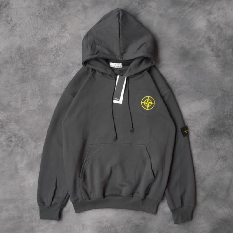 HOODIE STONE ISLAND LOGO BORDIR GRAY L & XL
