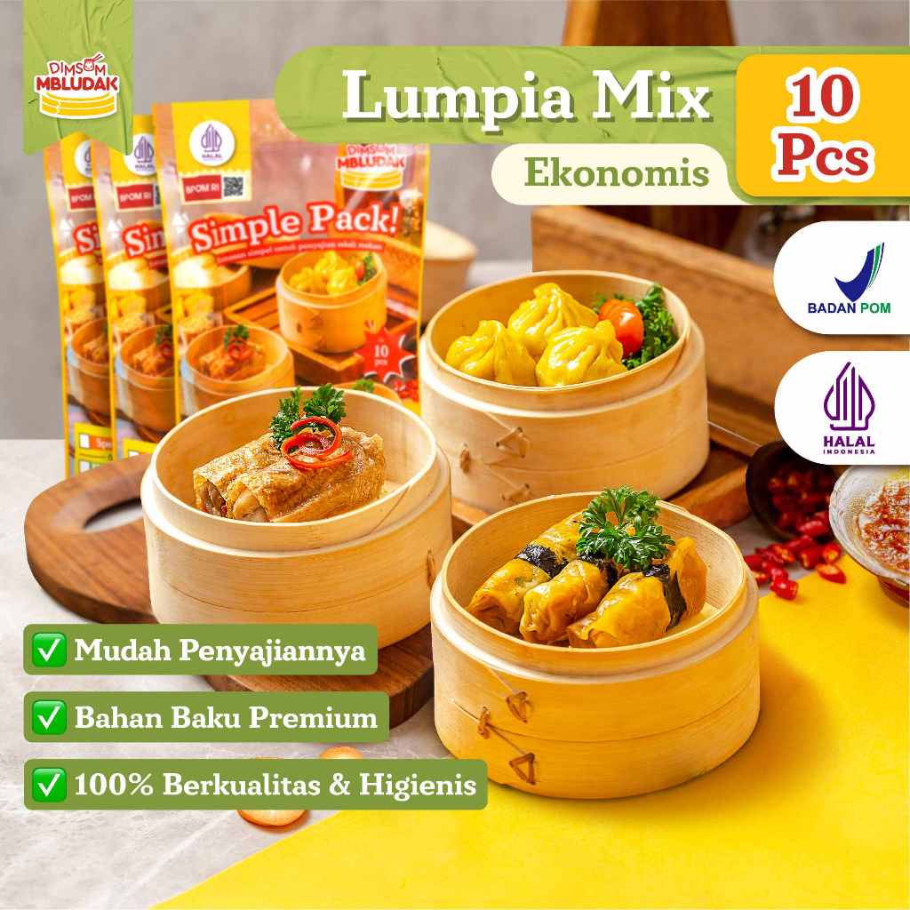 

Dimsum Mbludak Simple Pack Lumpia Mix Frozen Dimsum Halal 10 Pcs