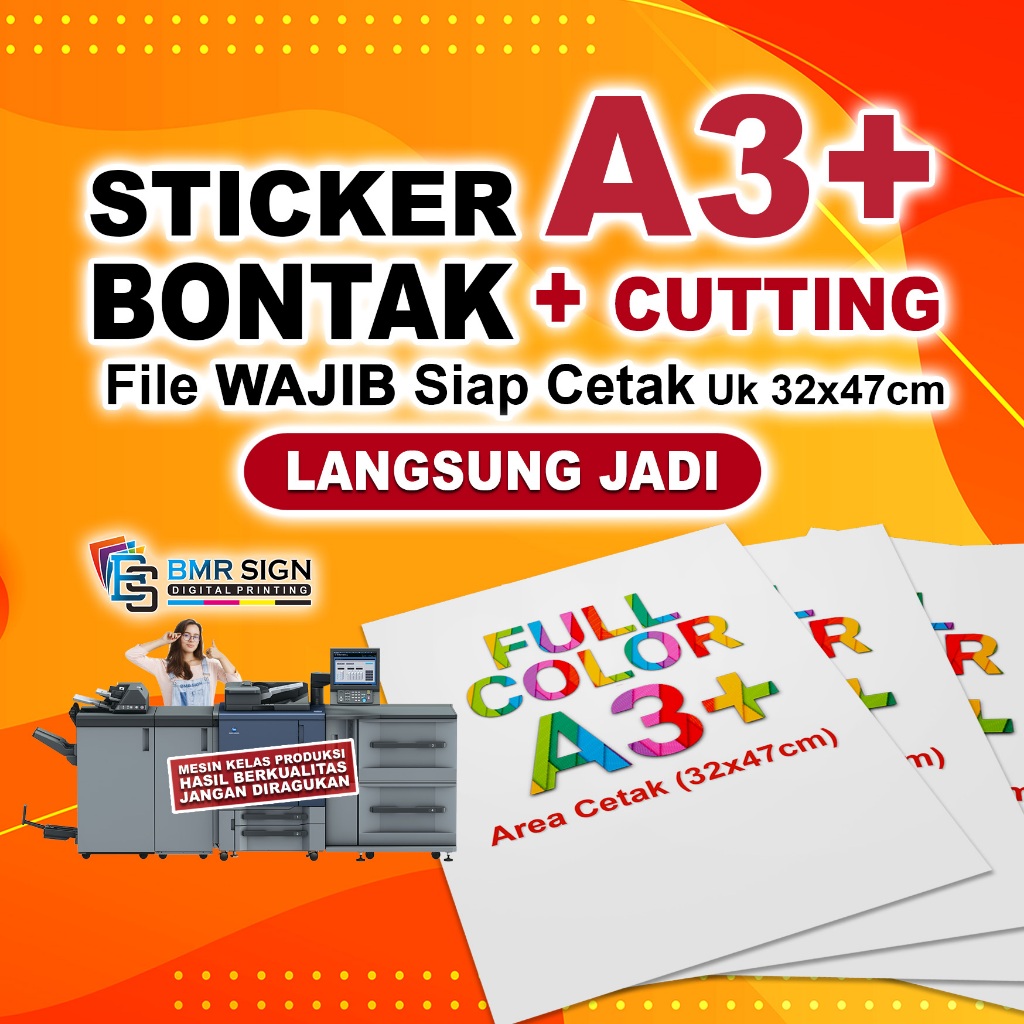 

Cetak Sticker Bontak A3+ Cutting / sticker kromo / stiker label / stiker custom