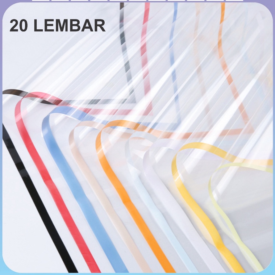 

KF7 2 LEMBAR Flower Wrapping Transparant Line Color Kertas Buket Bunga Cellophane KB67