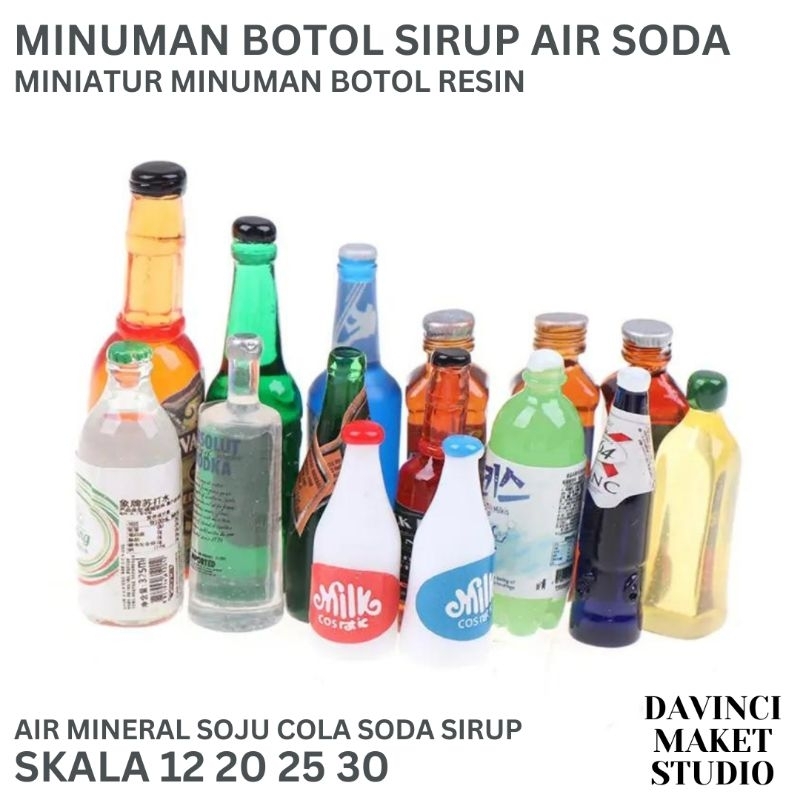 (Satuan) Miniatur Botol Air Mineral Soju Cola Minuman 1:6 1:12 1:15 1:20 Transparan Resin - Miniatur