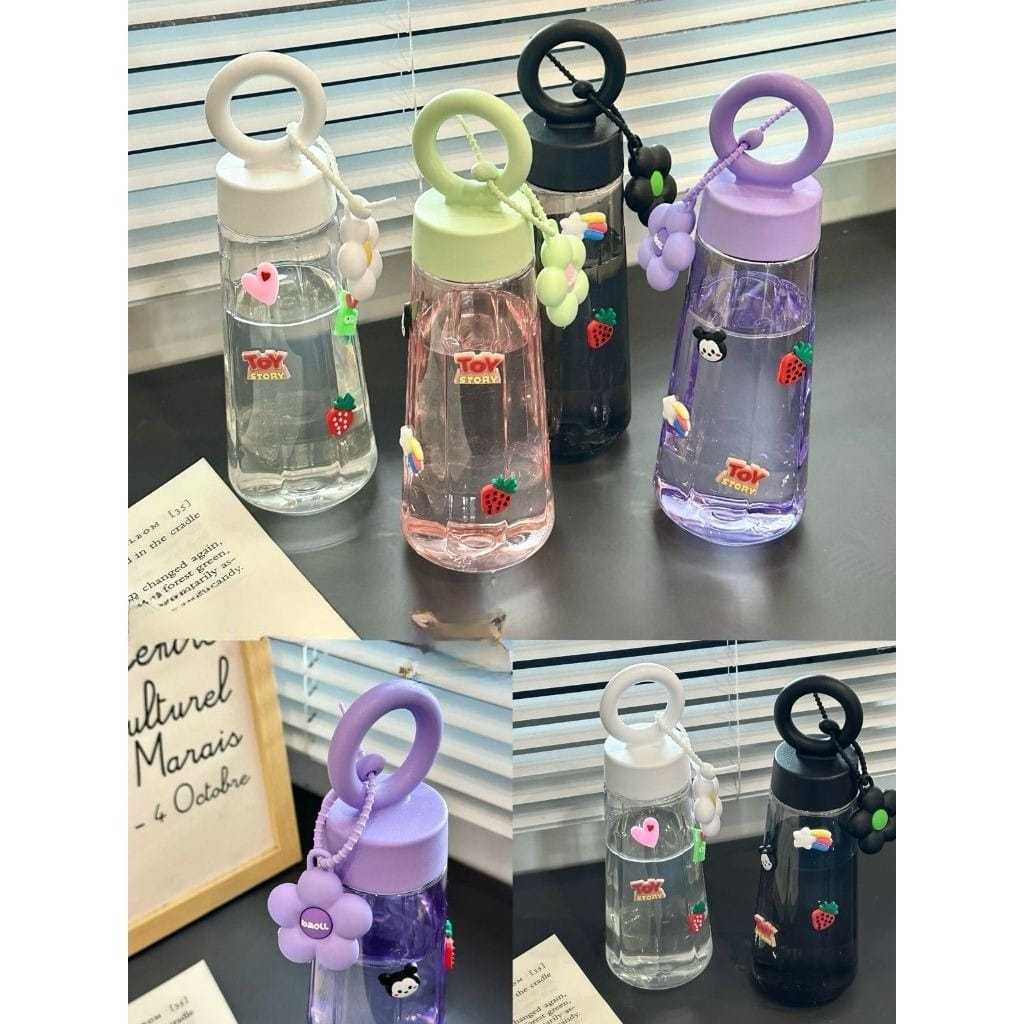 Ho-Ly Botol Gagang Bunga Botol Minum Putih Transparan Bening Estetik Botol Air Minum 500ml Unik Lucu