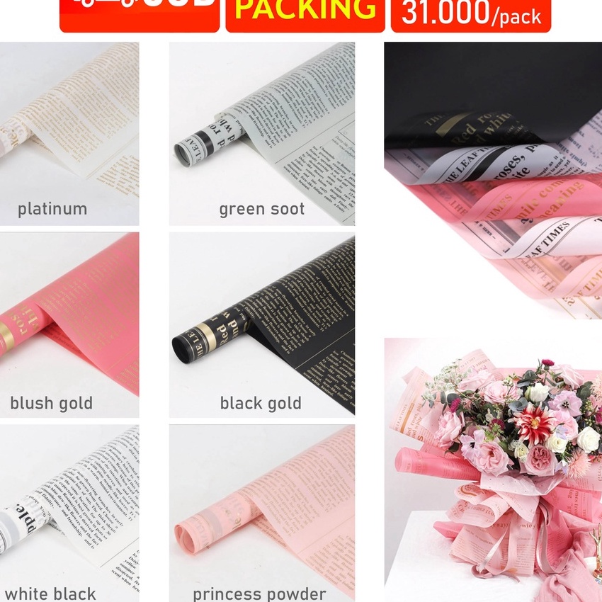 

KI3 2 lembar kertas buket cellophane koran flower wrapping