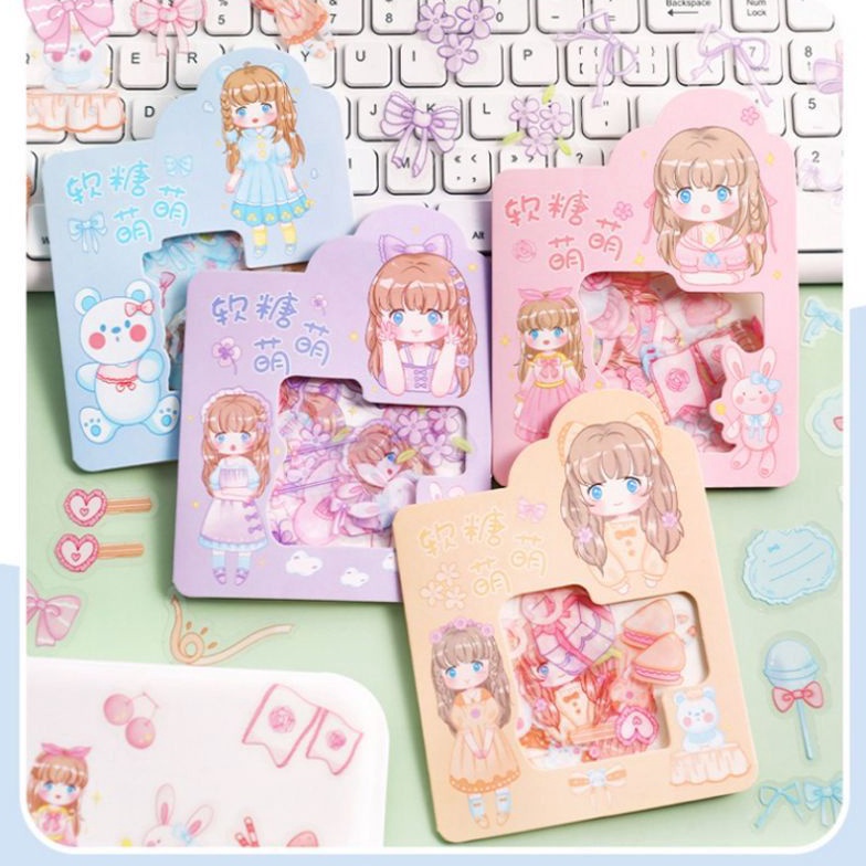 

STAR TT45 pcs Stiker Cute Girl dan Bear Dekorasi Kilatstiker aestheticstiker bag jurnal banyak motif