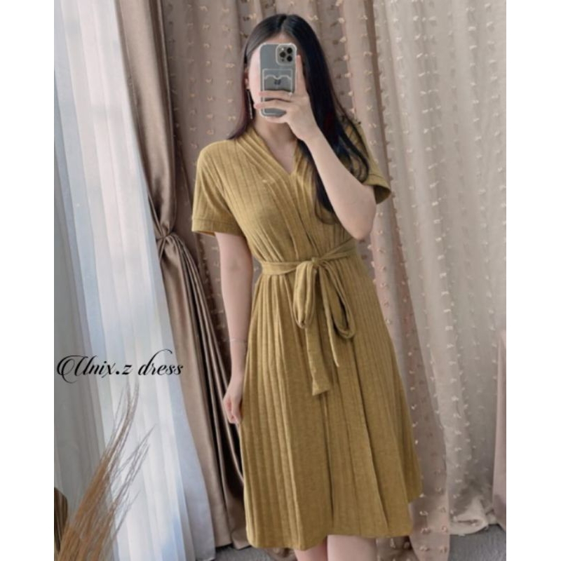 Nk - Termurah Dress 7/8 Model Korea Belt Basic Knit Premium Tebal