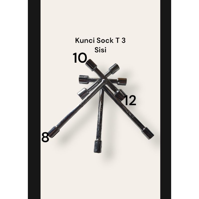 Kunci T 3 Sisi kunci Sock t mini 3 ukuran 8x10x12 Vanadium stell