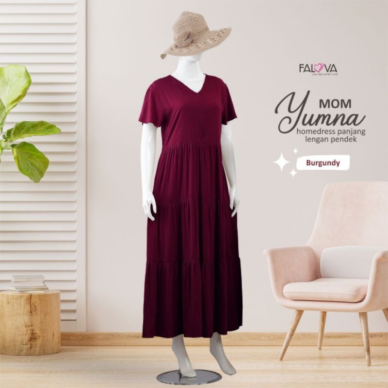 Yumna Homedress by Falova | gamis lengan kutung | daster panjang | dress rumahan | dasterrayon