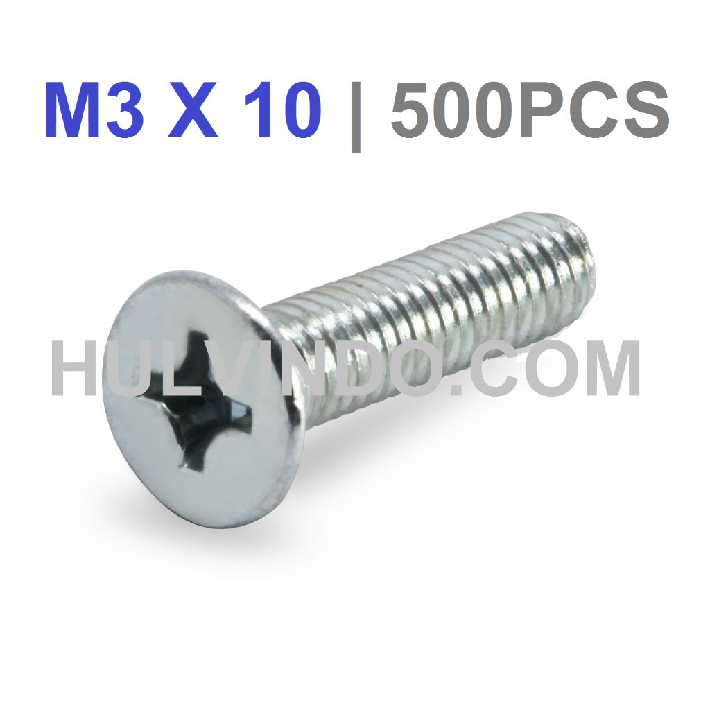 BAUT JF FLAT HEAD GALVANIS PUTIH M3 X 10 | ISI 500PCS
