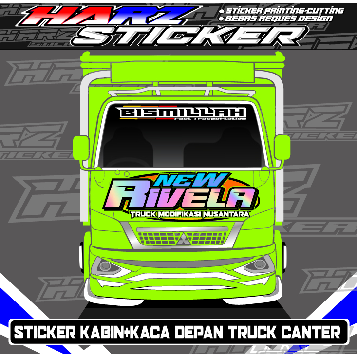 Stiker Kabin Depan Truk Canter-Stiker Kaca-Siker Hologram-Stiker Bebas Reques
