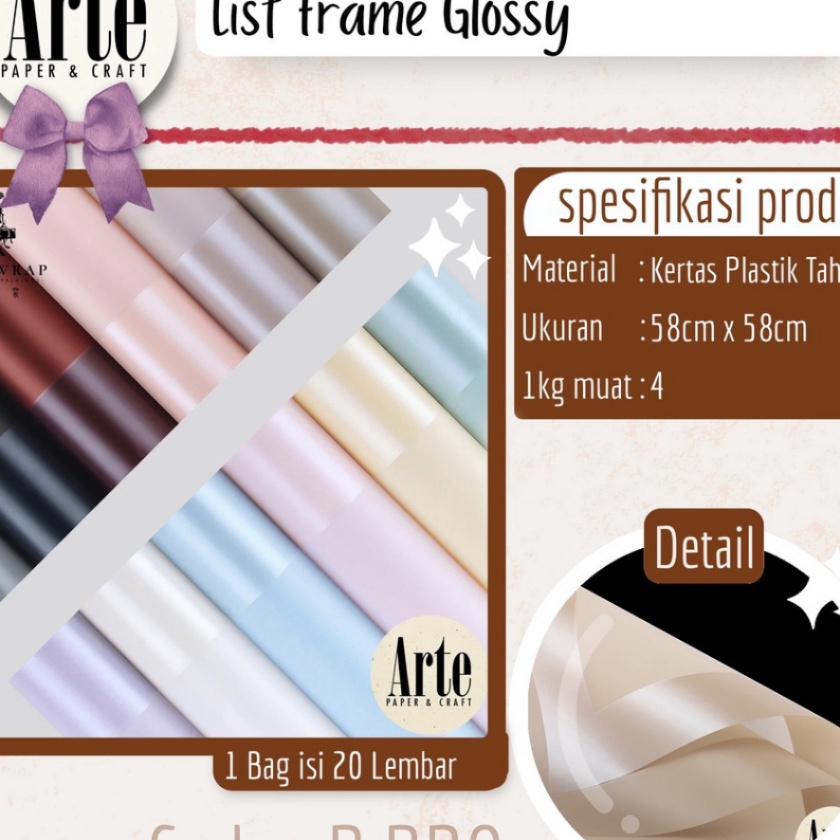 

FG2 2 Lembar List Frame Bingkai Glossy Kertas Buket Korea Bunga Flower Wrapping Paper Kado Arte Grosir Jakarta PPPQ