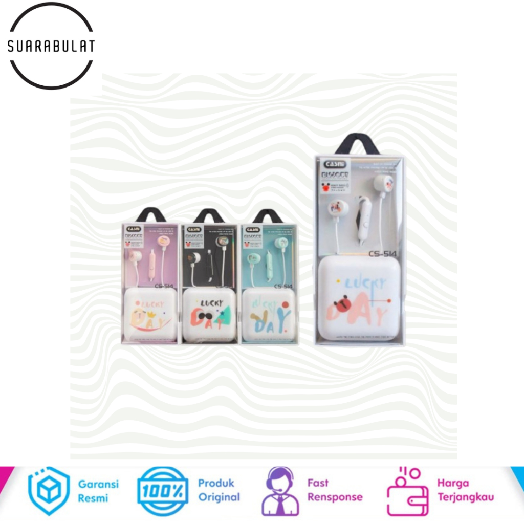 [CS514] Set Headset Earphone Motif Wadah Earphone Persegi Kartun Lucu