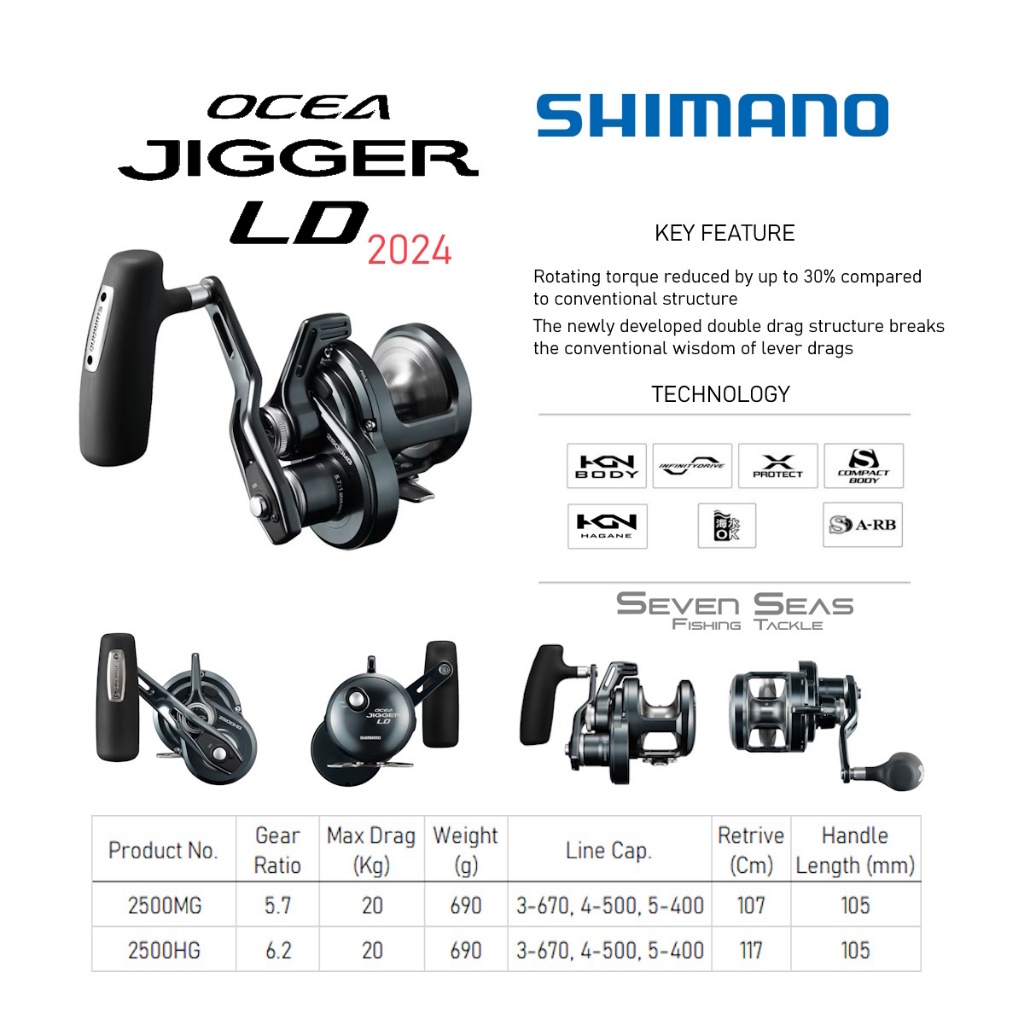 Shimano Ocea Jigger LD 2024 2500MG 2500HG OH Baitcasting Reel Pancing