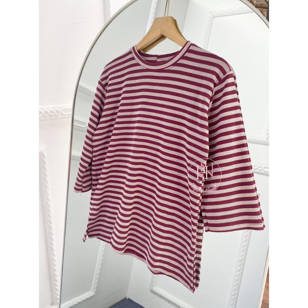 Luca Blouse Knit Kaos Wanita Santai Atasan Garis Kaos Daily