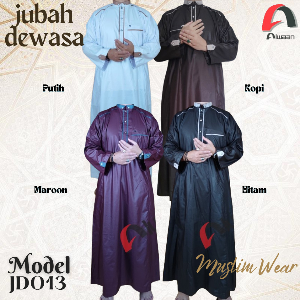 Baju/pakaian muslim pria koko gamis jubah dewasa ALWAAN/ATTALWIN JD013 warna Hitam Putih Kopi Maroon